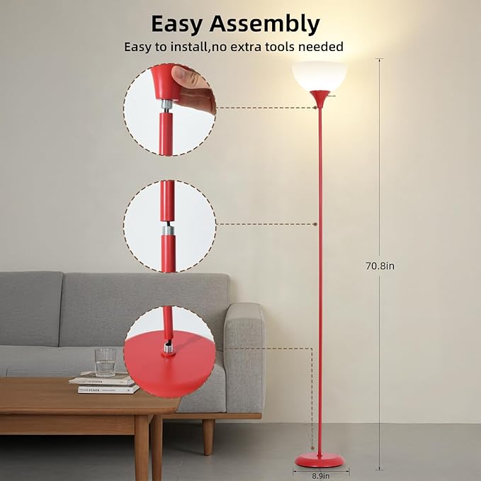 Standing Lamp, Floor Lamp, Dimmable Floor Lamps for Living Room Bedroom Study Office Kid’s Room (Red)