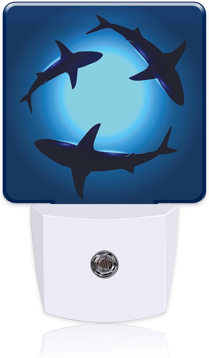 Ocean Floating Sharks Night Light,Plug into Wall with Dusk to Dawn Light Sensors,LED Nightlights for Bedroom,Bathroom,Kitchen,Hallway,Room Decor for Boys Girls Women Men