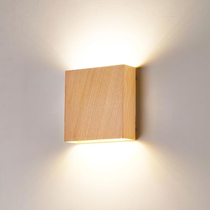 Natural Wood Grain Indoor Outdoor Up and Down Wall Sconce, 5%-100% Dimmable 18W, 5CCT (2700K-5000K), Modern Lighting for Living Room/Porch, CRI90+, 120V-277V, ETL FCC Certified
