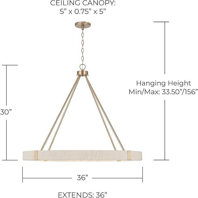 Capital Lighting 449881MA Delaney Modern Hand-Wrapped Rope Round Chandelier, 8-Light 480 Total Watts, 30" H x 36" W, Matte Brass