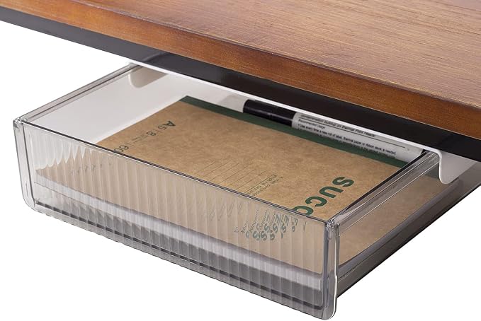 Keenkee Under Desk Drawers, Clear Light Black | Pull Slide Out, Underneath Table With Lip, Attachable Under Shelf, Pencil Drawer, Attachable