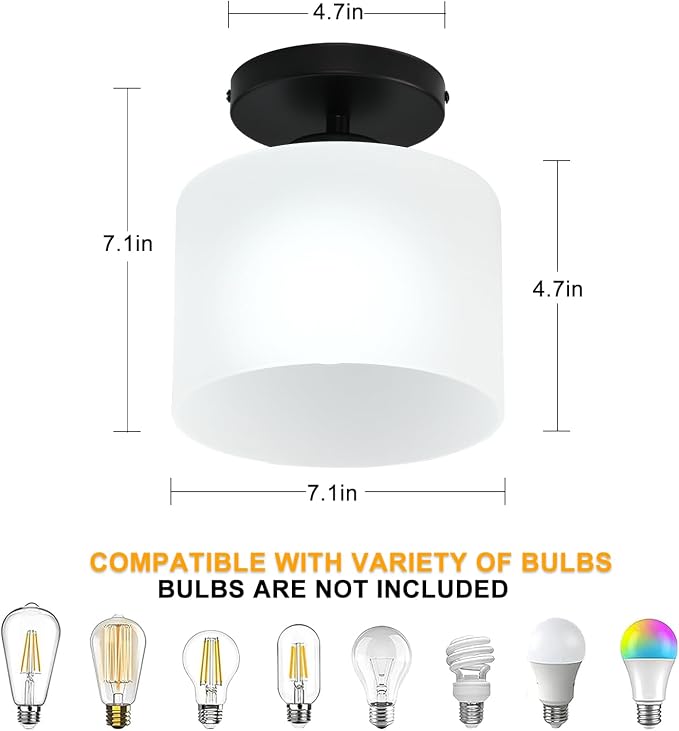 Semi Flush Mount Ceiling Light, Modern Kitchen Lighting Fixtures Ceiling, Rustic Ceiling Light Fixtures, Ceiling Lights with Glass Shade for Hallway Foyer Entryway Bedroom