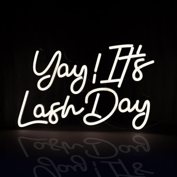 JEDAEMEN Yay It's Lash Day Neon Signs for Wall Decor Warm White LED Sign | Lash Neon Lights Led Light for Girls Beauty Makeup Room Decor Light Up Sign for Party Lash Salon Decoration USB Powered
