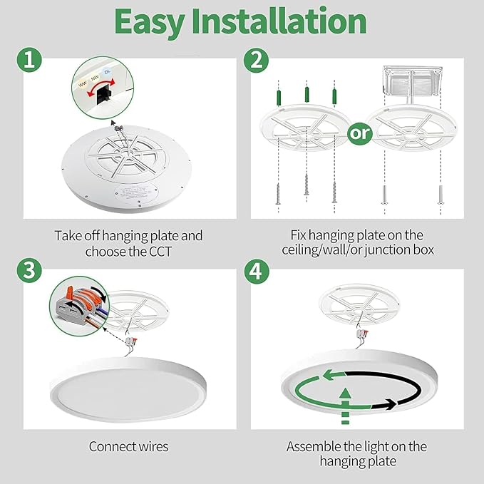 20 Inch Large LED Flush Mount Ceiling Light, 40W, 4350LM, 3000K/4000K/6000K CCT Selectable, Black Round Flat Panel Light, Fits for Hallway, Kitchen, Bedroom, Laundry Room(6-Pack)