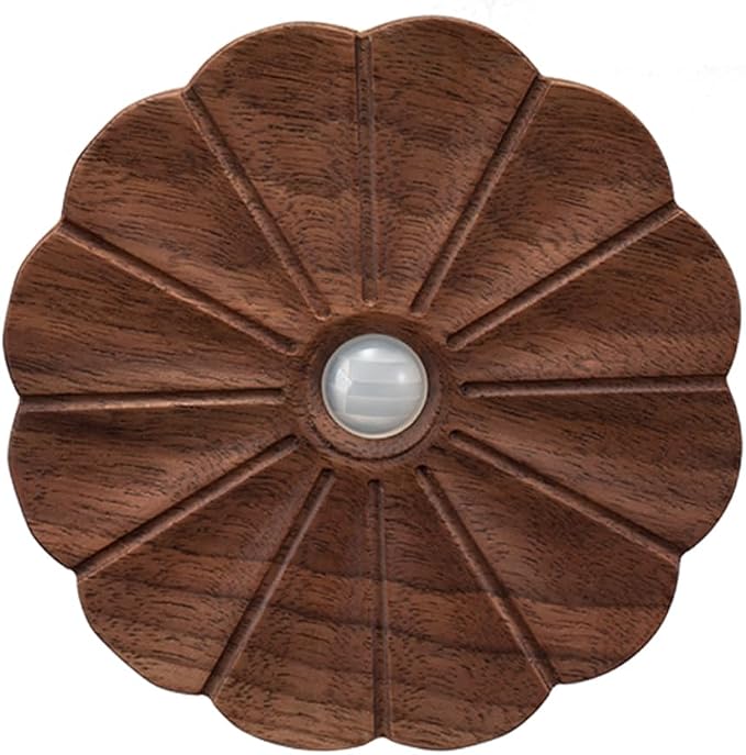 Motion Sensor Night Light Indoor, Rechargeable Wooden Flower Lamp | Black Walnut Carved Fflower Sensor Light, USB-C Rechargeable, Magnetic Mount, Warm Light for Bathroom, Hallway, Home Decor