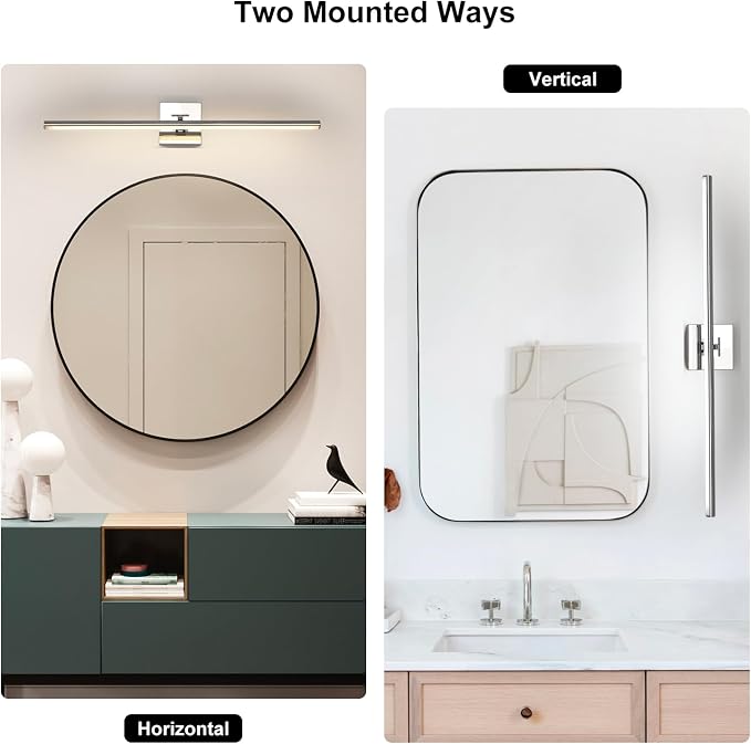 LED Bathroom Vanity Light, Modern Bathroom Light Fixture Over Mirror (3000K/4000K/6000K, Dimmable), Vanity Light Bar with Angle Adjustable, 32 Inch, Chrome