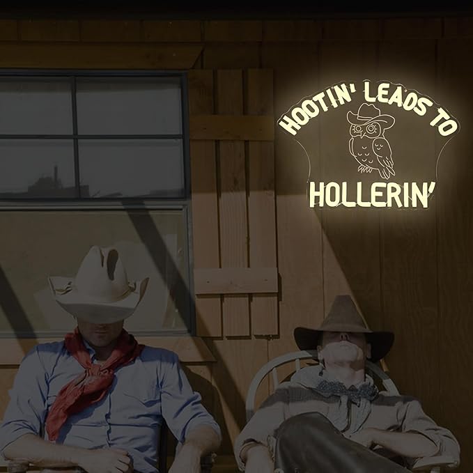 Hootin' Leads To Hollerin' Neon Sign for Wall Decor Western Country Led Sign Owl Light Up Sign Western Cowboy Neon Light for Music Festival Country Bar Restaurant Funny Home Room Party Decorations