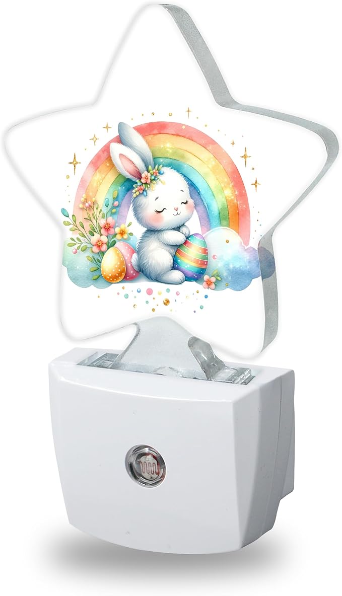 Easter Rabbit Night Lights Plug Into Wall Decorative,Colorful Rainbow Sleep Friendly Lamp, Energy Efficient Dusk-to-Dawn Sensor Nightlights for Kid Bedroom Nursery Bathroom