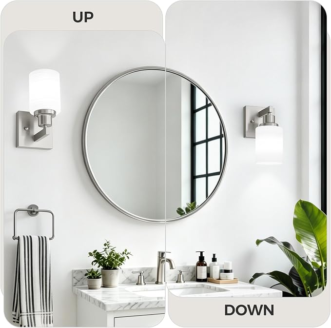 Bathroom Wall Sconces Set of 2,Brushed Nickel Wall Sconce,Vanity Light with White Glass Shade Wall Mounted Light Fixture,Farmhouse Wall Lamp for Bedroom Living Room Mirror Hallway