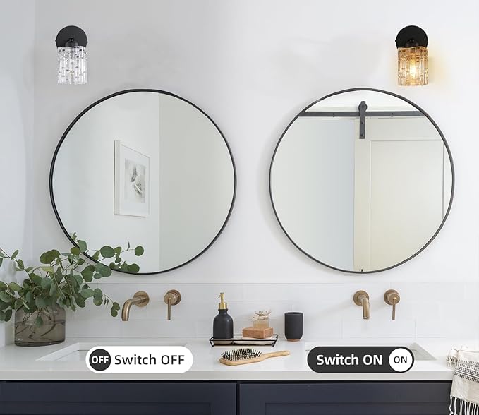 1-Light Modern Matte Black Crystal Wall Sconce, Hardwired Indoor Bathroom Vanity Light Fixture, Crystal Over Mirror Wall Lamp for Living Room, Bedroom, Hallway