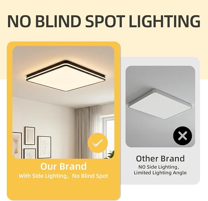 18 Inch LED Flush Mount Ceiling Light, White Ceiling Light Fixture with Side Light, 50W,4500LM, 2700K/4000K/6000K CCT Selectable, Square Lamp for Bathroom, Closet, Kitchen, Hallway, Bathroom