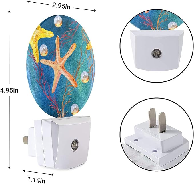EKOBLA Seashell Pearl and Starfish Night Light, Summer Teal Blue Night Lights Plug Into Wall with Dusk to Dawn Light Sensors, Coastal Nightlights for Bedroom, Bathroom