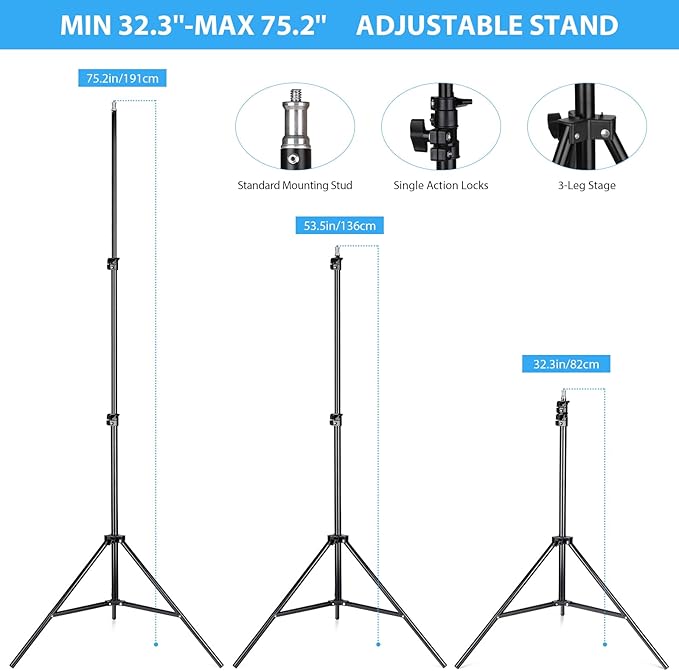 HPUSN Softbox Lighting Kit 2x76x76cm Professional Continuous Studio Photography Photo Studio Equipment with 2pcs E27 Socket 85W 6500K LED Bulbs for Portrait and Product Shooting