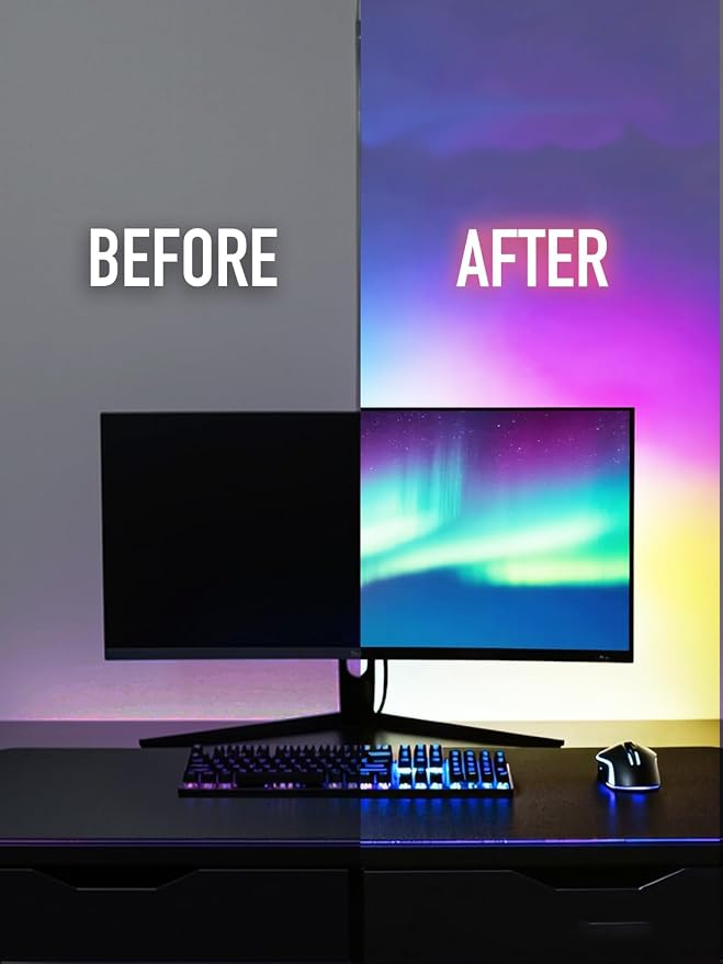 RGB LED Backlights for Monitor, Smart App Control Multiple Modes, Music Sync, USB Port (for 24in Monitor, Standard)