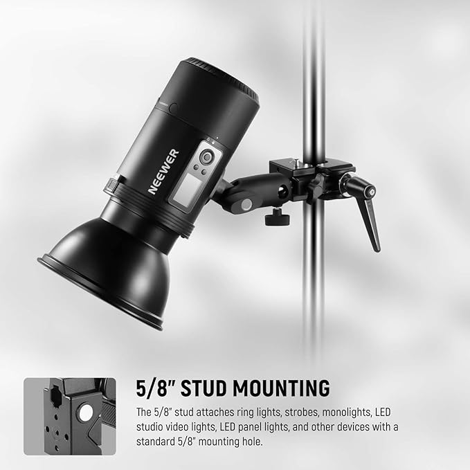 NEEWER Heavy Duty Super Clamp Max Load 33lb/15kg, 2.4" Jaw Grip Crab Clamp Mount for Round Pole Flat Surface with 5/8" Stud/Spring Lock/Cleaning Cloth for Photography Studio Camera Lighting, UA017