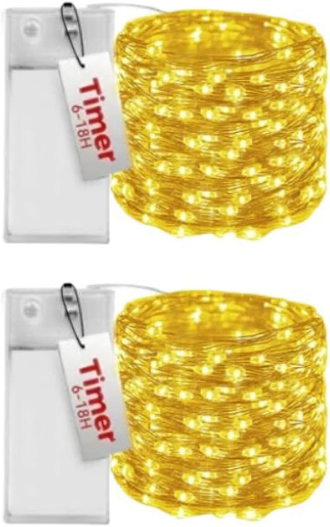 Honche 2 Pack Fairy Lights Battery Operated with Timer 6.65FT/Pack 20LED Twinkle Lights Copper Wire String Lights Battery Powered for Indoor DIY Wedding Party Holiday Christmas Decoration