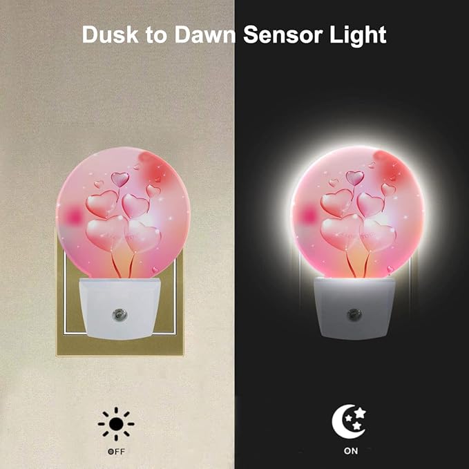 EKOBLA Valentine Romantic Pink Night Light Love Heart Shape Balloons Night Lights Plug into Wall Auto Sensor LED Plug-in Nightlights for Boys Girls Men Women Valentine's Day Gift