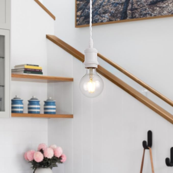 mirrea H Type White Track Lighting Pendant with E26 Socket Cord Adjustable Pack of 3 (2 feet)