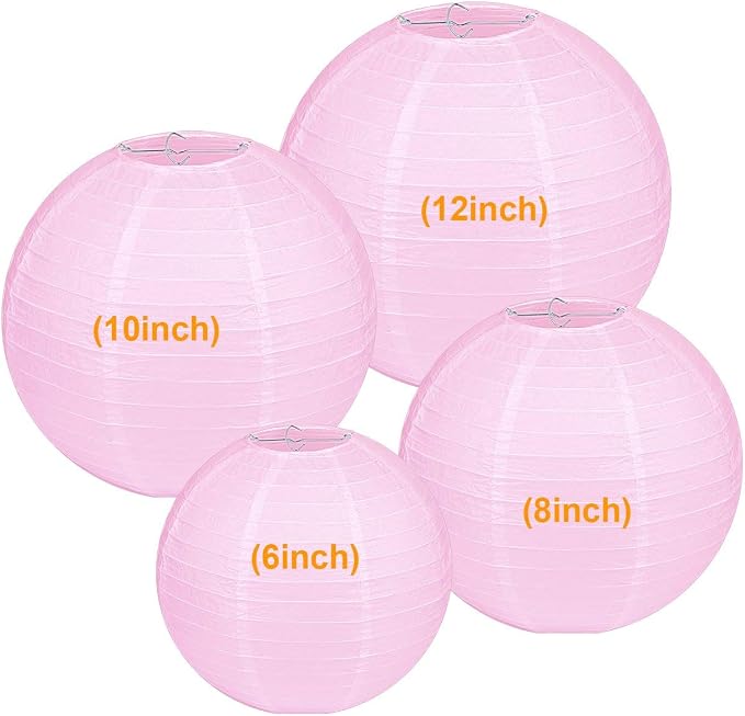 LIHAO Pink Paper Lanterns, 10 Pack, 6/8/10/12 Inch, Wedding Party Decor | Ceiling Hanging Decor, Table Centerpieces, Birthdays, Baby Shower, Parties, Events, Easy Assemblymbly