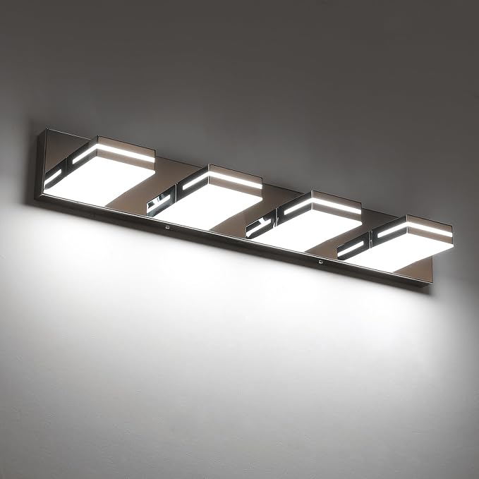 SineRise LED Modern Bathroom Vanity Light Fixtures, Modern Acrylic Bathroom Wall Lighting Fixtures Over Mirror, 4-Light, 30-Inch, Chrome, 100%-0% White