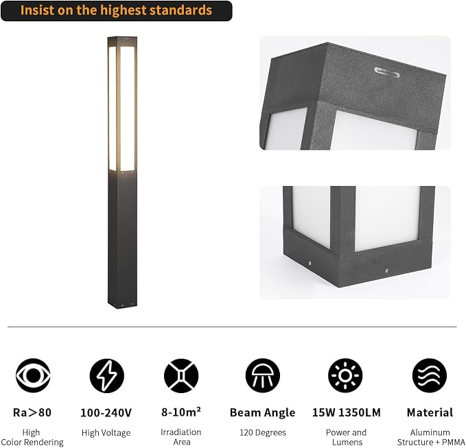 Landscape Path Light, 71" Modern Outdoor LED Luxury Bollard Lighting with IP54 Waterproof for Lawn Courtyard Driveway Pathway Decoration