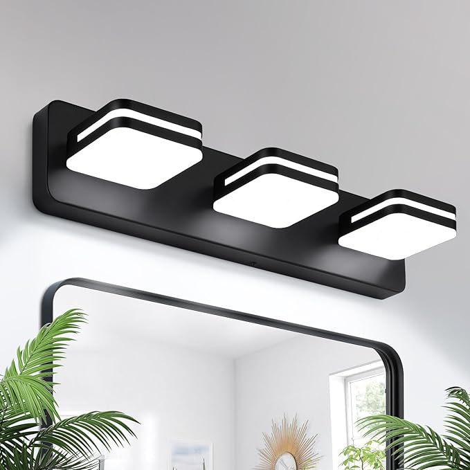 360° Rotate LED Bathroom Vanity Light Fixtures, 1300LM Acrylic Matte Black Vanity Lights for Bathroom, Modern Wall Lighting Fixtures Over Mirror Kitchen Living Room Hallway (Natural White Light 5000K)