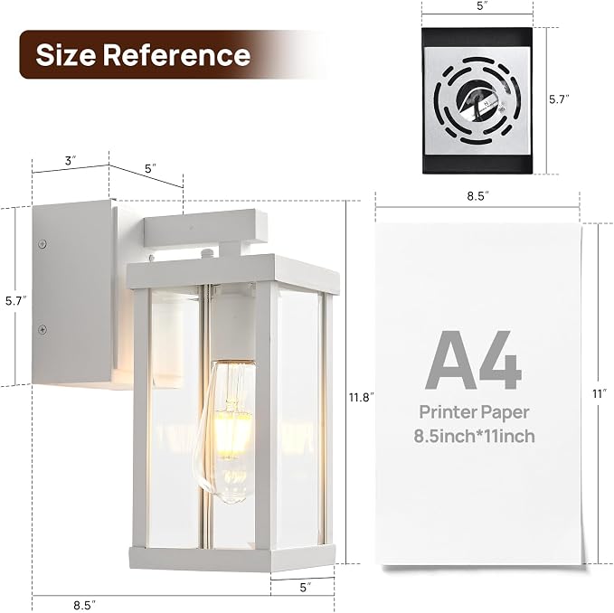 Porch Lights with GFCI Outlets Dusk to Dawn Outdoor Wall Lights Waterproof Exterior Lighting Fixtures Modern Outside Lights Wall Mount for House Patio Garage,White,11.8''H,1PC