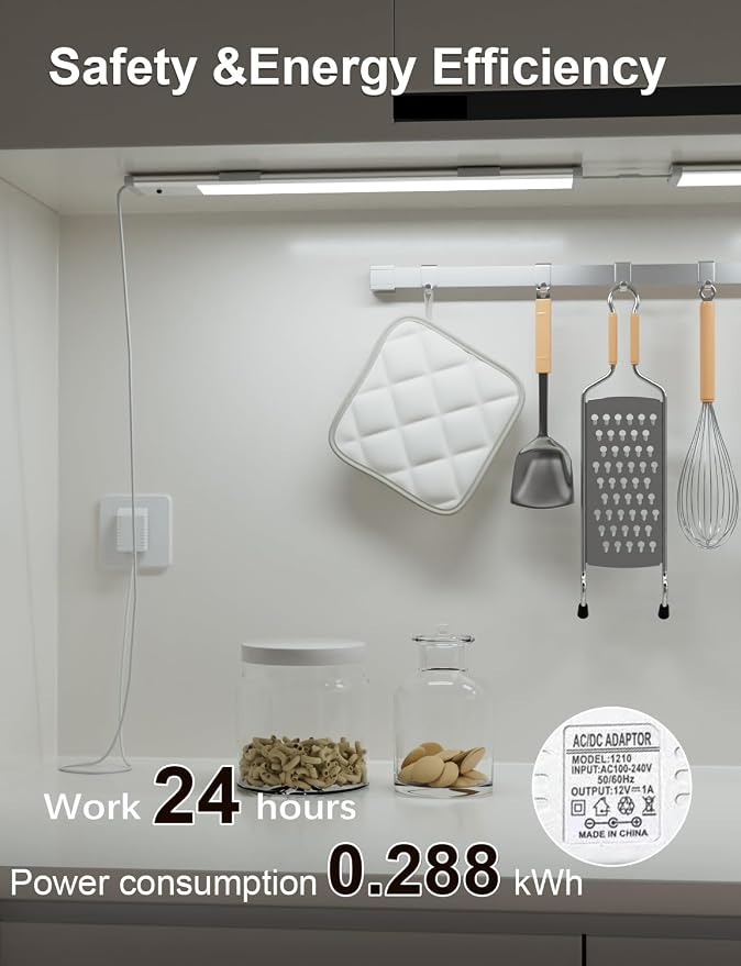 RGB Under Cabinet Lights Plug-in, 12 Inch, 3 Pack | Remote,Under Cabinet lighting, Dimmable, LED Light Bar for Kitchen, Multi-Color for Desk, Closet