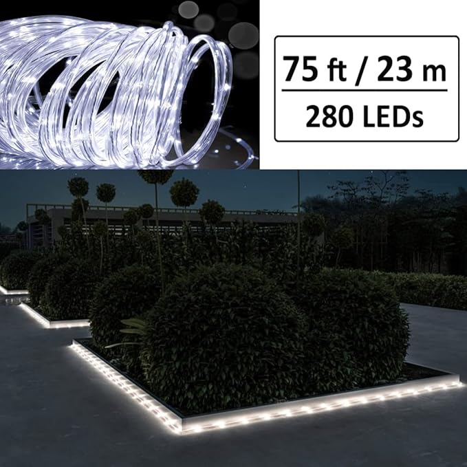 Solhice 75ft Rope Lights Outside Cool White 280 LEDs with Remote Control, Waterproof Outdoor LED Tube Light with Timer, Rope Lighting for Christmas, Deck, Patio, Bedroom Indoor (Not Connectable)