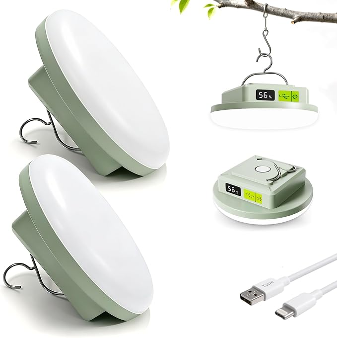 Tent Lights & Canopy Lights, Camping Lantern/Lamp, Rechargeable LED Camping Light, 4500LM 4 Modes Dimmable, 12000mAh Magnet Flashlight for Emergency Power Outages, Battery Powered Outdoor Lights (2pc)