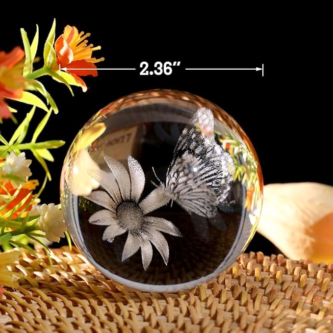Butterfly Gifts for Women Her 3D Crystal Ball Butterfly in Glass Ball 60mm Night Light Gifts for Girl Adults with Multicolor Lighting Base