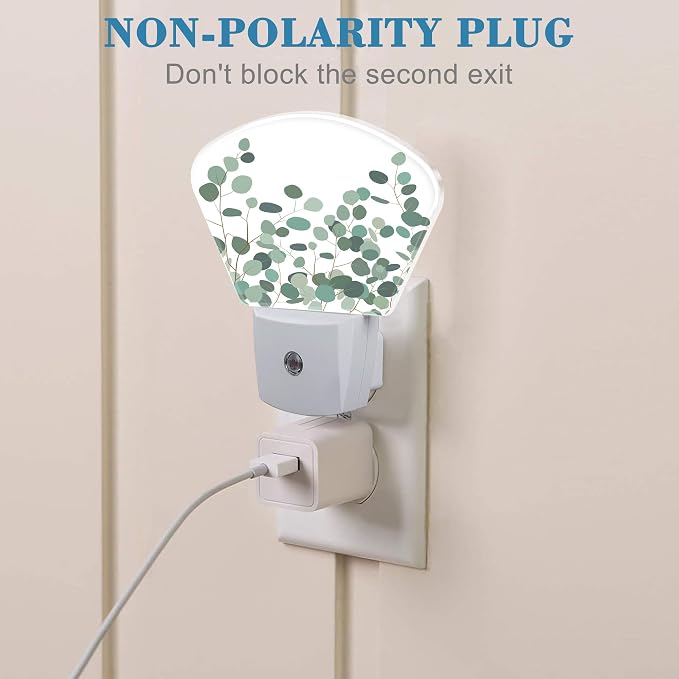 Green Eucalyptus Night Light for Kids Girls Boys, Watercolor Eucalyptus LED Night Light Plug into Wall with Dusk to Dawn Sensor for Room, Hallway, Kitchen, Bathroom, Stairs Decor
