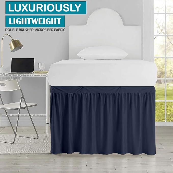 Dorm Bed Skirt, Twin XL, 42" Drop, Navy Blue | Soft Microfiber Fabric, College dorm rooms, Hides under-bed storage, Fits 39"x80" Beds, Wrinkle-resistant, Machine Washable
