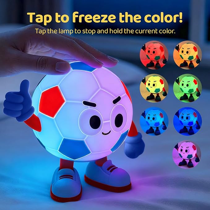 S NMT Silicone Soccer Night Light, RGB Color Changing Rechargeable Nightlight, Timing 2 Level Brightness Sleeping Table Decoration Bedside Lamp with Touch Control
