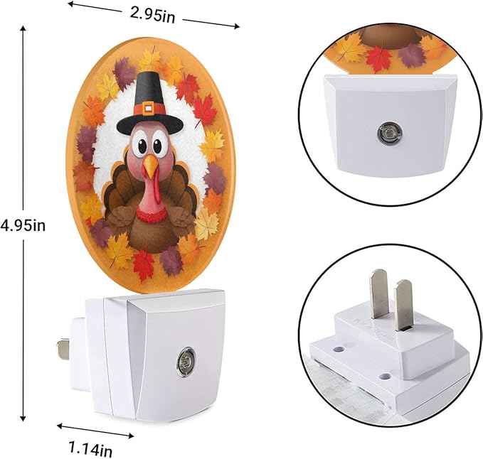 EKOBLA Autumn LED Plug-in Nightlights Turkey Maple Leaves Night Lights Plug into Wall Dusk to Dawn LED Lighting for Bedroom Bathroom Kitchen Corridor