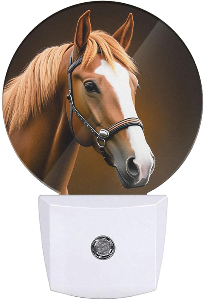 EKOBLA Watercolor Horse Night Light Brown Horse Wild Life Animal Night Lights Plug into Wall Home Auto Sensor LED Dusk to Dawn Light for Bedroom Bathroom Kitchen Corridor