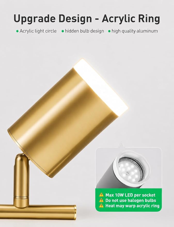 Bojim Gold 8 Light Kitchen Track Lighting Fixtures Ceiling LED Spotlight | Modern Ceiling Light with Acrylic Ring, Flexible Spotlight for Dining Living Bedroom, GU10 Base, Bulbs Not Included