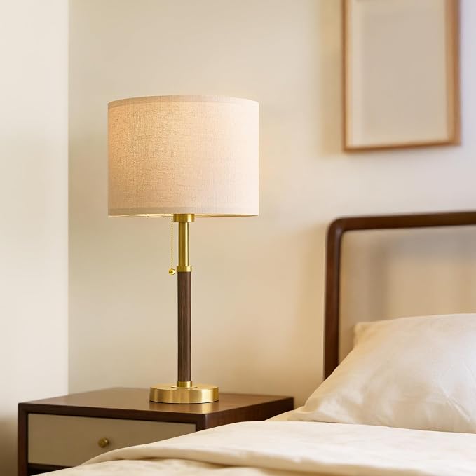 G-SAFAVA 22" Table Lamps Mid Century Modern Lamps for Bedroom Living Room Bedside Lamps for Night Stands Wood Nightstand Lamp Gold Small Side End Table Lamps Set of 2 Vintage Home Deco Office Gifts