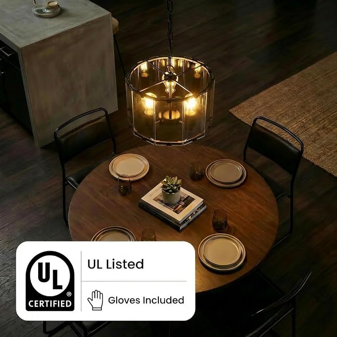 Black Chandeliers for Dining Room,3-Light Pendant Lights Kitchen Island Round, Height Adjustable Modern Dining Room Light Fixture over Table for Kitchen Entryway Foyer Living Room, UL Listed, 13 Inch