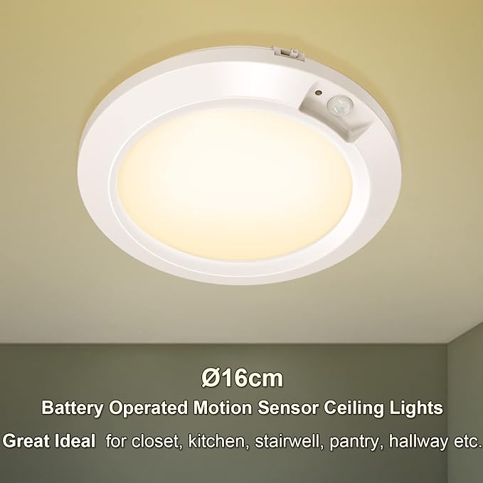 Battery Operated Motion Detector LED Lights - Indoor, 210LM, 3000K, Warm White for Stairwell, Laundry Cabinet, Hallway, Bathroom