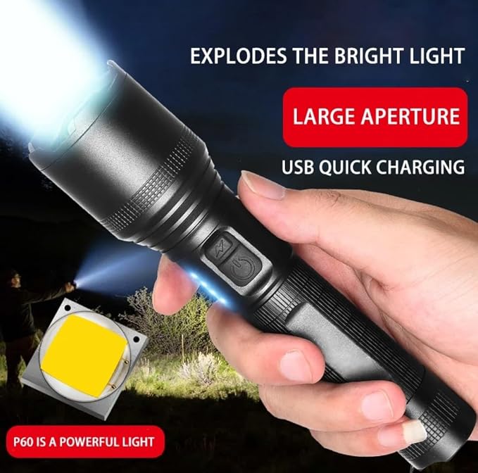 Super Bright Flashlight, LED High Lumens Flashlights, Emergency Strobe USB C Rechargeable 5 Modes 4X Zoomable IP65 Waterproof Powerful Flash Lights, EDC Everyday Flashlights
