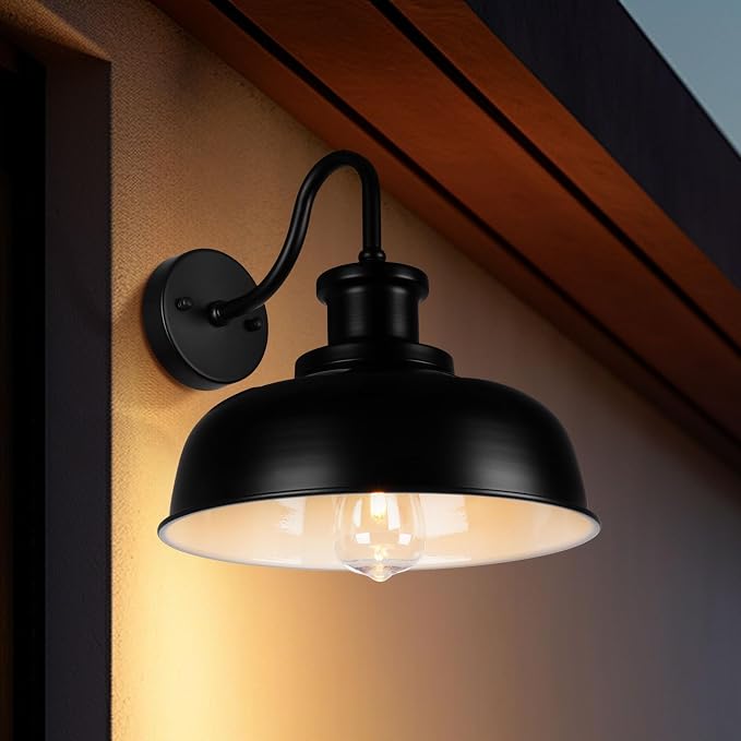 Solar Barn Lights for Outside, Outdoor Wall Lights Solar Powered, Farmhouse Exterior Wall Sconces, Industrial Exterior Lighting Fixture, Rustic Lantern for Garage, Barn, Shed,RZSR007-2