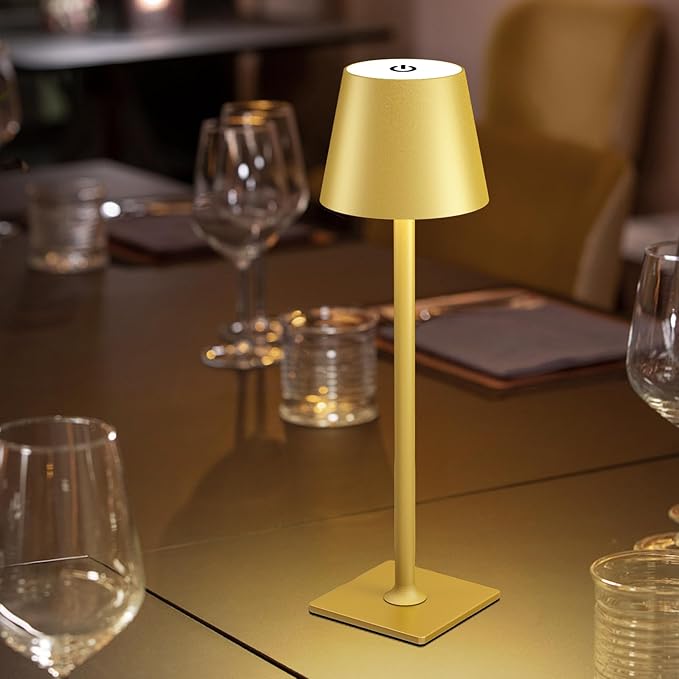 2 Pack Gold Cordless Table Lamp - 6000mAh Battery Operated Touch Lamp with 3 Color Stepless Dimming, Waterproof & Wireless for Indoor & Outdoor Use, Perfect for Living Room Camping Café Patio