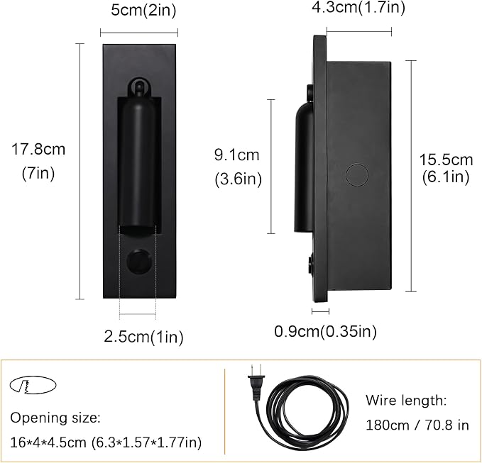 Set of 2 Led Headboard Wall Light, 350°Rotation Portable Plug in Wall Sconce Hardwired, Bedside Reading Light Recessed Push Switch, Hotel Bed Side Decor Wall Sconces Spotlight (Matt Black)