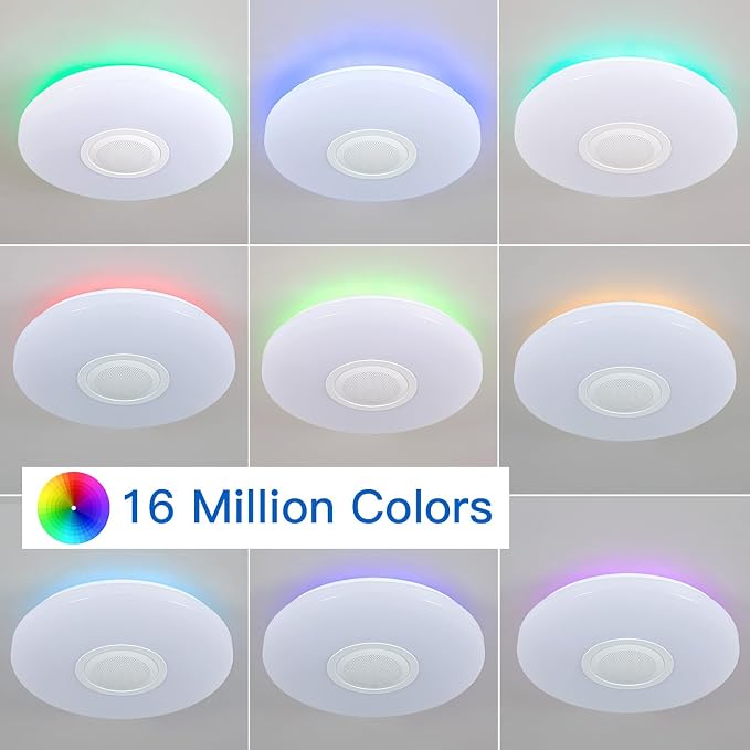 LED Ceiling Light Fixture,with Bluetooth Speaker,15.15 Inch 40W, 2700K-6500K Dimmable Music Lamp,RGB Color Changing Light with Remote Control,for bedrooms, Living Rooms-ASALL001-40