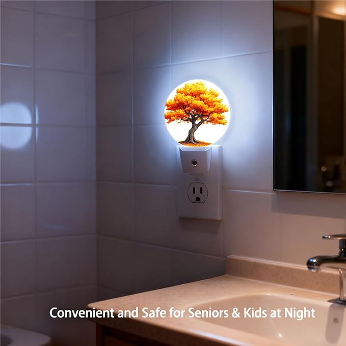 Plug-in Autumn Tree Night Light Fall Yellow Orange Leaves Nightlight with Dusk to Dawn Sensor, Auto On/Off 0.5W Energy-Saving LED Lighting for Men Women Boys Girls Gift