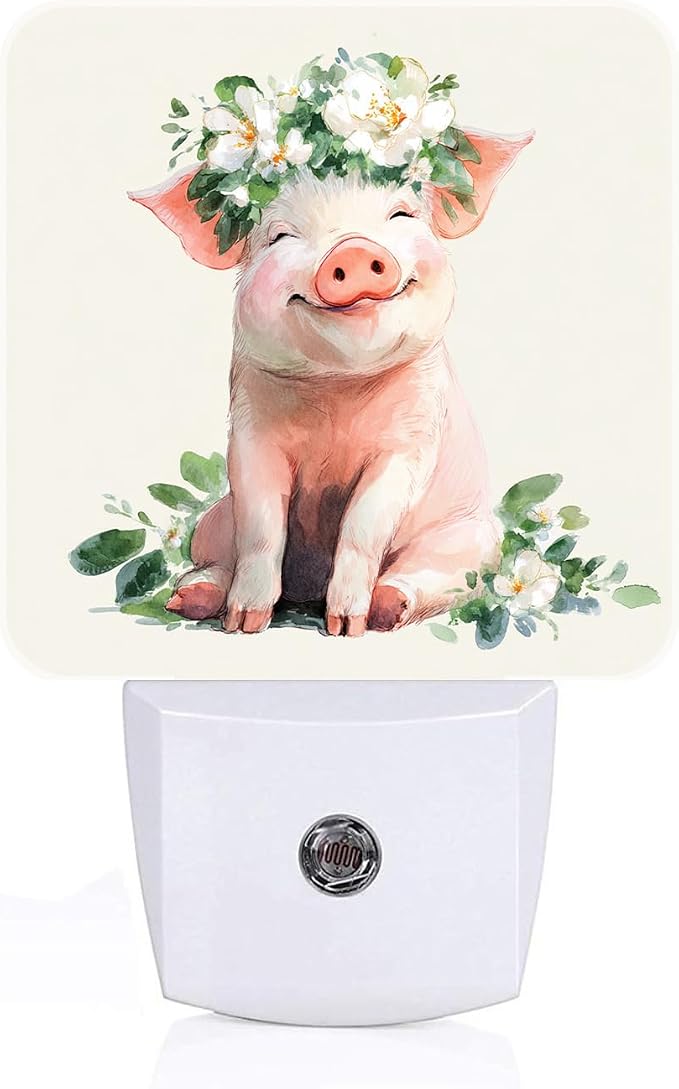 Pink Cute Pig Night Light,Plug Into Wall Decor for Stairway,Hallway,Kitchen,Dusk to Dawn Sensor Nightlights for Boys/Girls/Women/Men Room Gifts