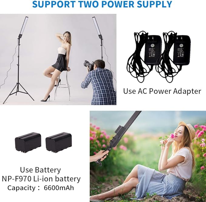 LED Video Light Battery Powered Photography Light Portable Handheld Wand,Dimmable 2800-5500K Photo Studio Light Kit with NP-970 Li-ion Battery and Stand for Portrait, YouTube,Outdoor Video