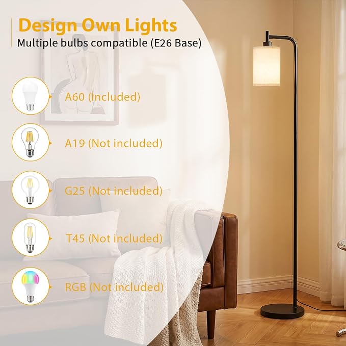 Ziisee 64" Floor Lamp with Remote Control, Dimmable Tall Standing Lamps for Living Room Bedroom Office Corner, 9W LED Bulb Included, Foot Pedal Switch, Beige Shade Black Pole