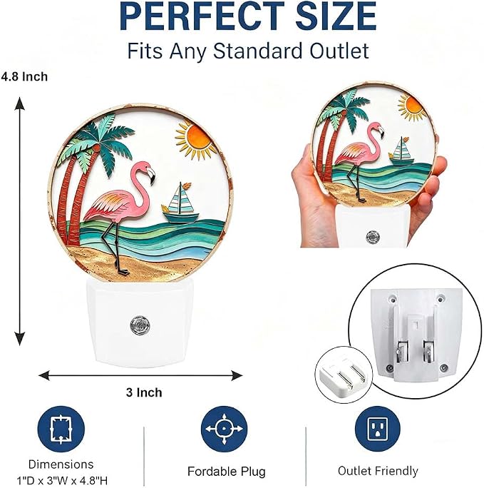 Decorative Night Lights Pink Flamingo Plug-in Nightlight Auto Light Sensors | Tropical Beach Palm Night Lights Plug into Wall Dusk-to-Dawn Auto Sensor for Bedroom Kitchen Toilet Hallway, Energy Saving